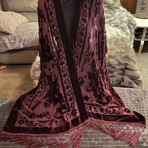 Free People Burgundy Velvet Shawl